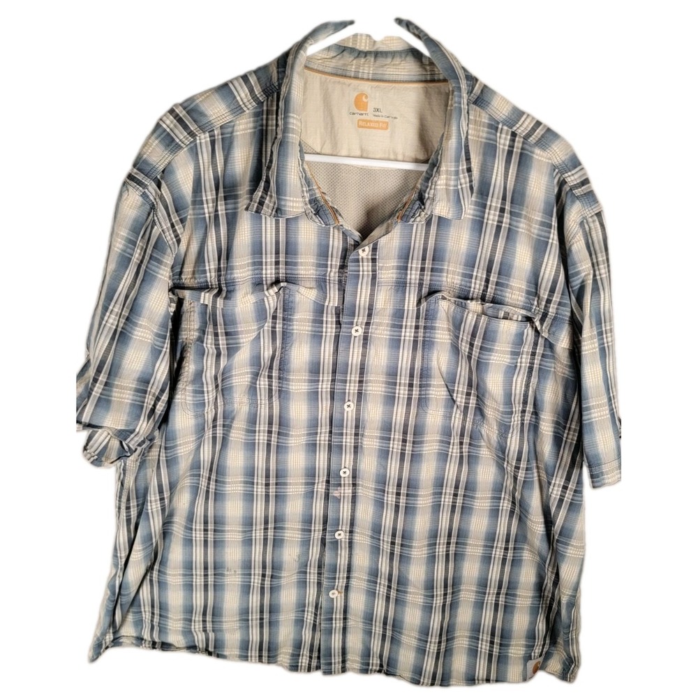 Carhartt Shirt Mens 3XL Blue Plaid Force Mandan Workwear Utility Barncore Flawed
